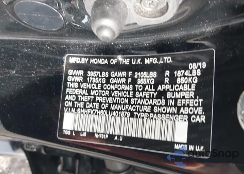 2020 Honda Civic Ex z USA, uszkodzony, nr VIN SHHFK7H60LU401879